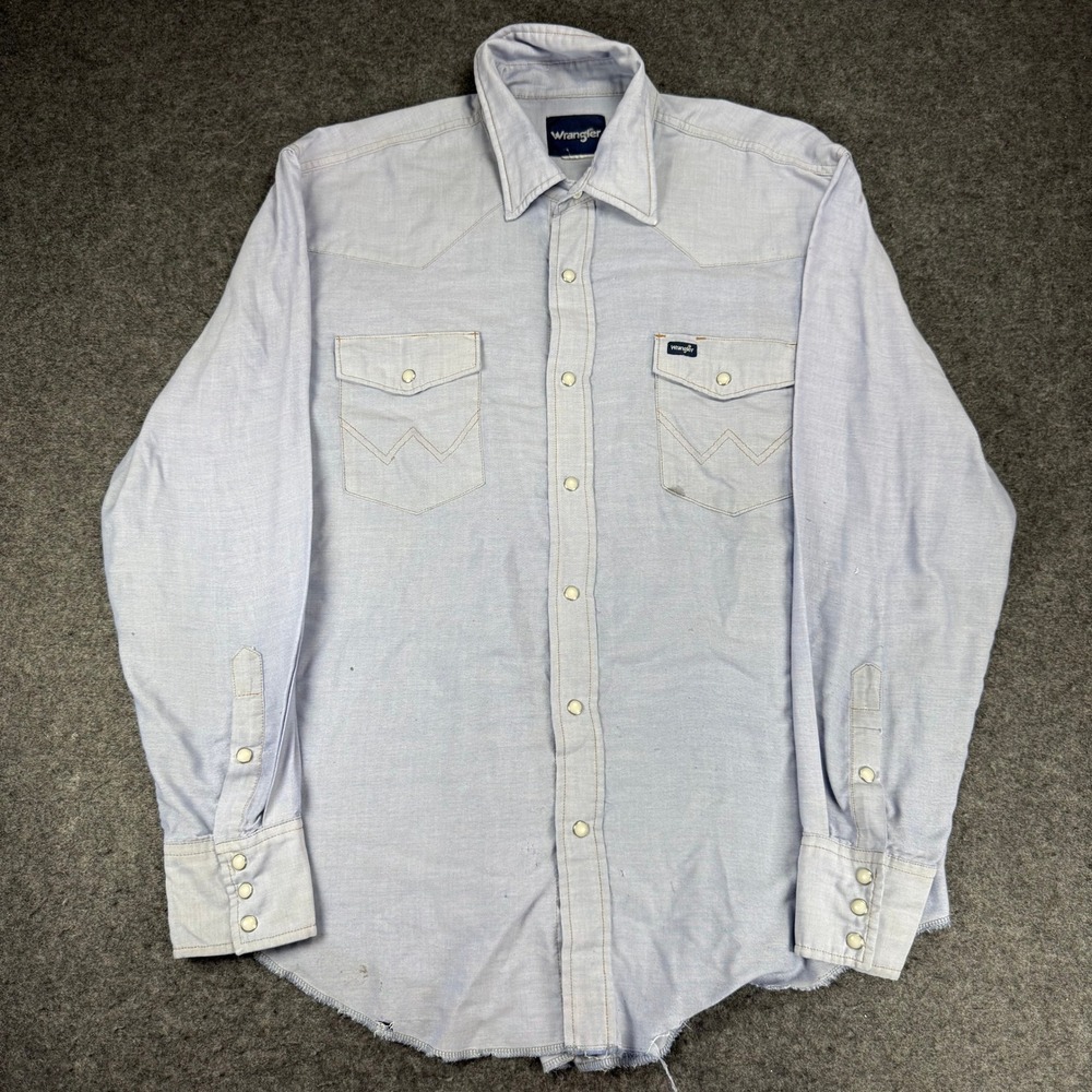 Wrangler Western Shirt Mens Long Sleeve Pearl Snap Blue Cowboy Rodeo